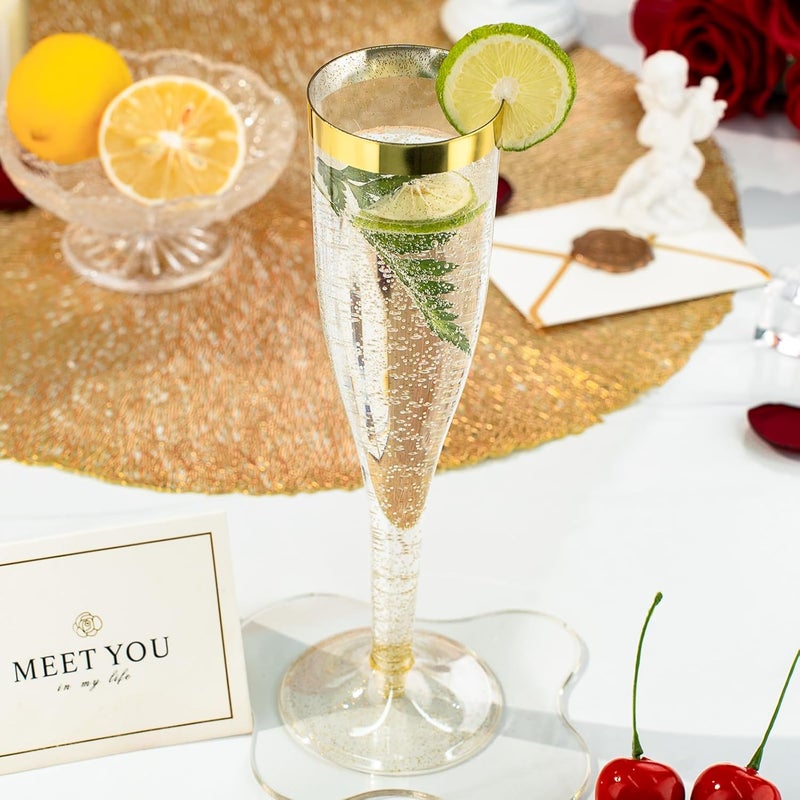 Goodluck 48 Pack 6.5 oz Plastic Gold Glitter Champagne Flutes with Gold Rim, Disposable Champagne Toasting Glasses for Wedding, Engagement, Party, Mimosa Bar - Image 3